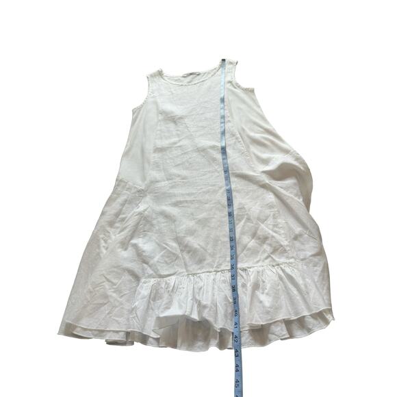 Luna Luz White Lagenlook Coastal Relaxed Linen Flounce Dress Size Medium - Picture 10 of 10